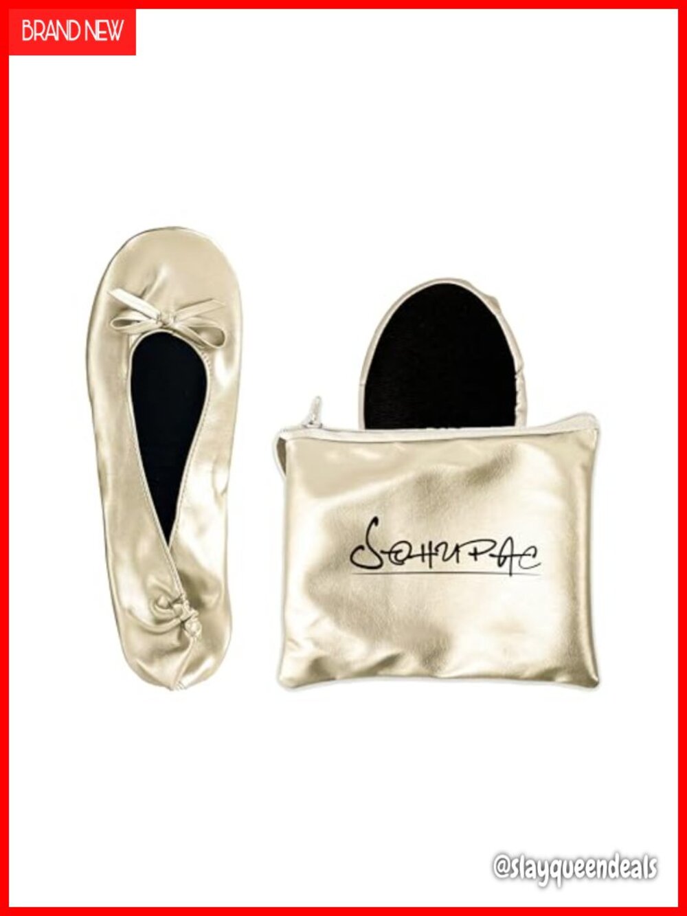 Foldable Ballet Flats Faux Leather Travel Pouch Portable Roll Up Slipper Shoes